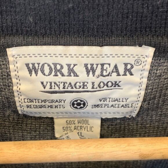 Work Wear vintage look wool blend Men's Gray Half-Zip Sweater - Picture 4 of 8